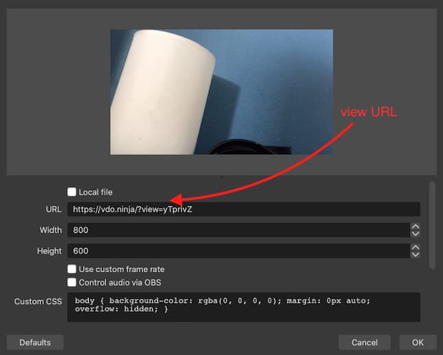 Adding a camera browser source OBS Adding a camera browser source in OBS